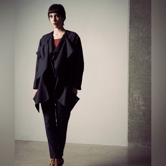 PATRIZIA LUCA NWT Trench Coat Women’s M Swing Jacket Black Y2K Goth Cyberpunk - Picture 12 of 12